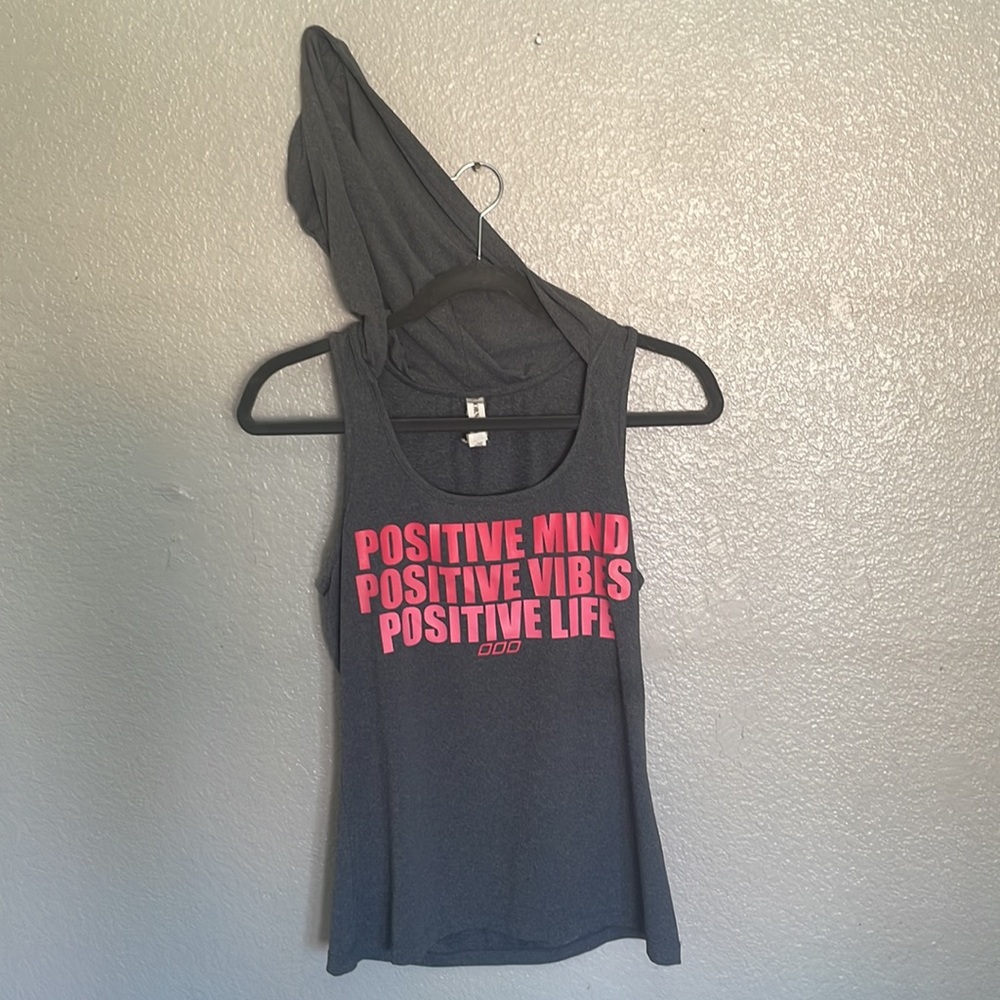 Positive quote Lorna Jane active hoodie tank grey and pink